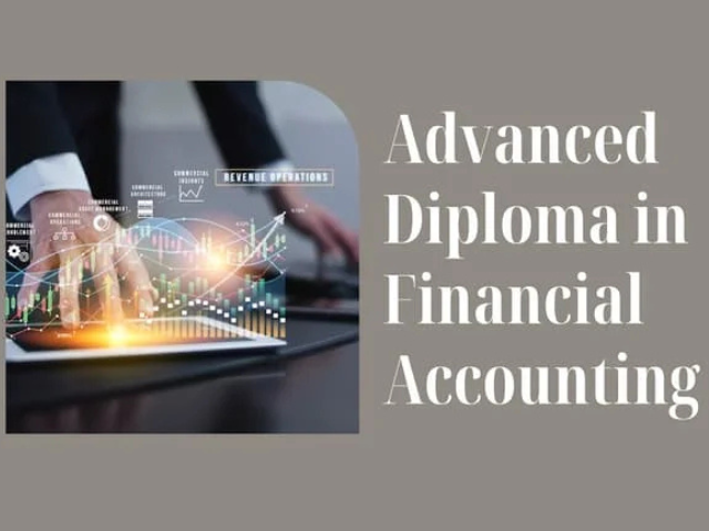 Advanced Diploma in Financial Accounting concept with charts and financial documents.